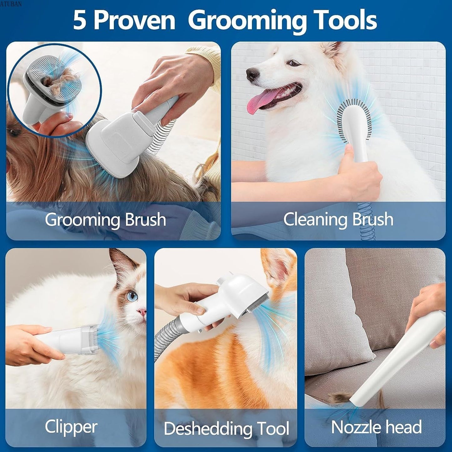 Petpoid - 5 in 1 Pet Vacuum Grooming Kit