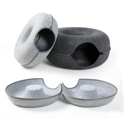 Cozy Donut Cat Bed – Calming Plush Pet Cushion for Cats and Small Dogs