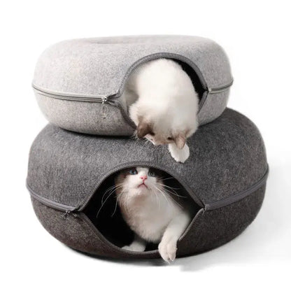 Cozy Donut Cat Bed – Calming Plush Pet Cushion for Cats and Small Dogs