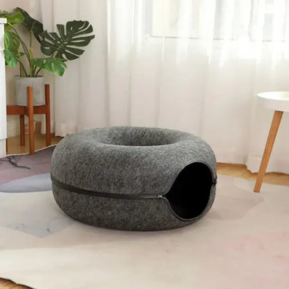 Cozy Donut Cat Bed – Calming Plush Pet Cushion for Cats and Small Dogs