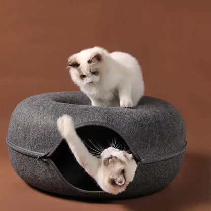 Cozy Donut Cat Bed – Calming Plush Pet Cushion for Cats and Small Dogs