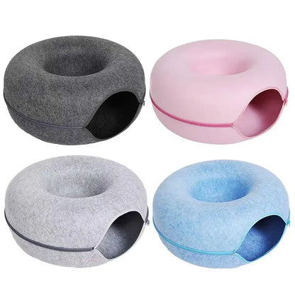 Cozy Donut Cat Bed – Calming Plush Pet Cushion for Cats and Small Dogs