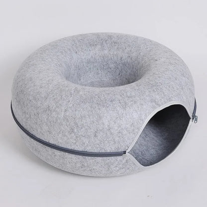 Cozy Donut Cat Bed – Calming Plush Pet Cushion for Cats and Small Dogs