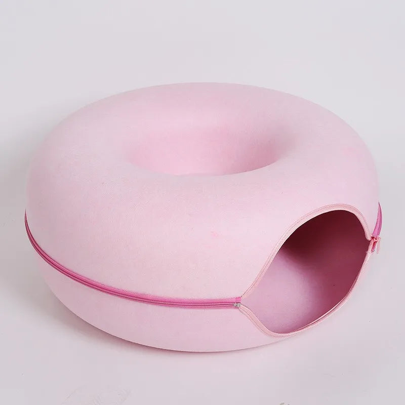 Cozy Donut Cat Bed – Calming Plush Pet Cushion for Cats and Small Dogs