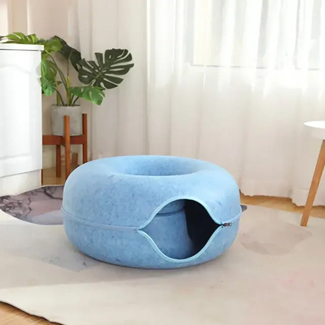 Cozy Donut Cat Bed – Calming Plush Pet Cushion for Cats and Small Dogs